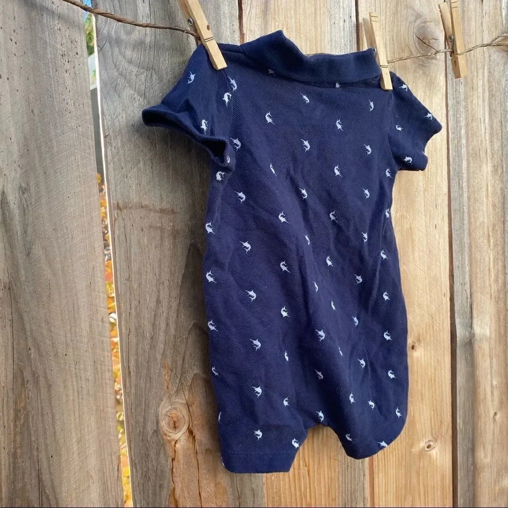 Carters Baby Boy Navy Blue Sword Fish Polo Romper 9 months